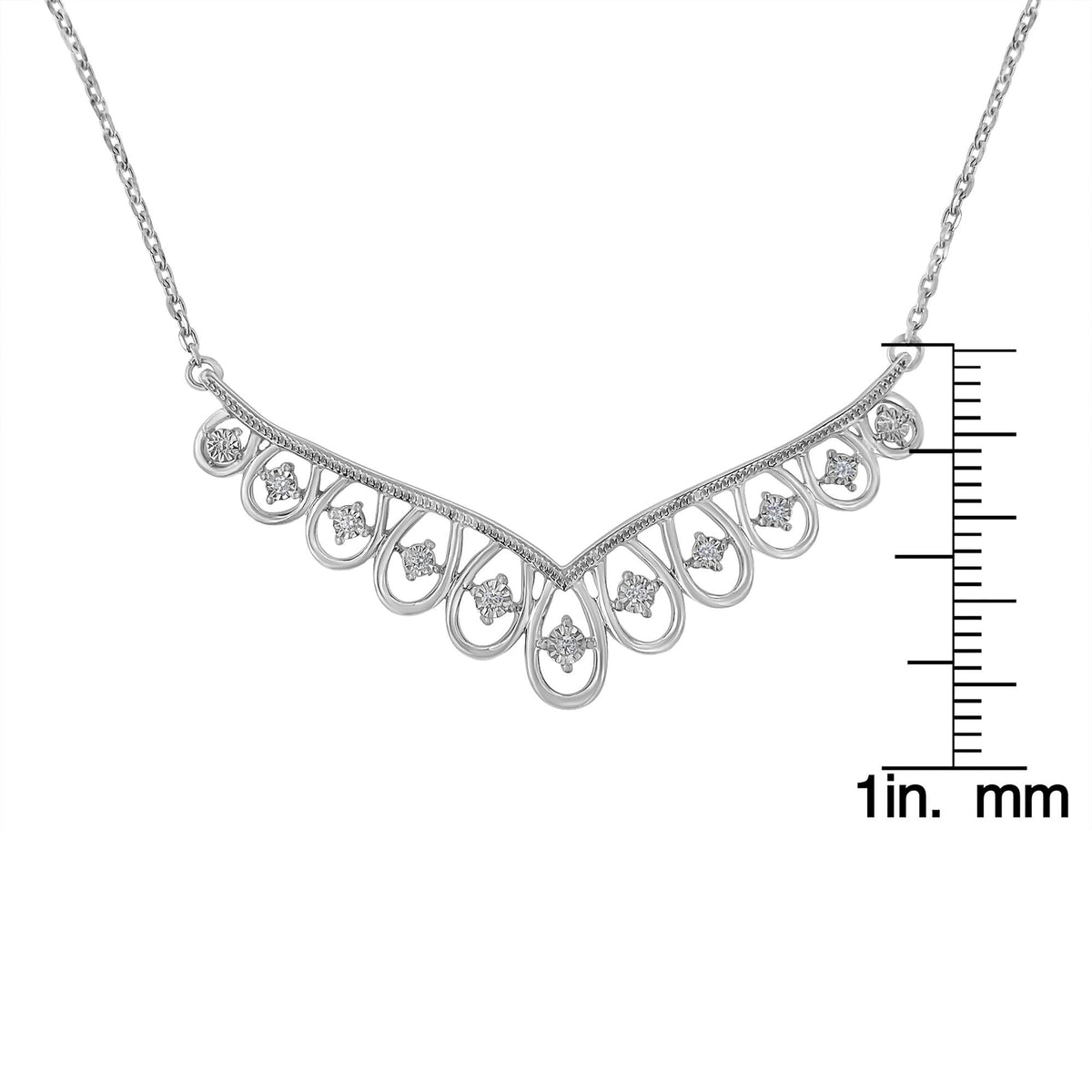 .925 Sterling Silver 1/10 cttw Miracle-Set Diamond Chandelier Style 18" Necklace (I-J Color, I3 Clarity) - JackiEaslick