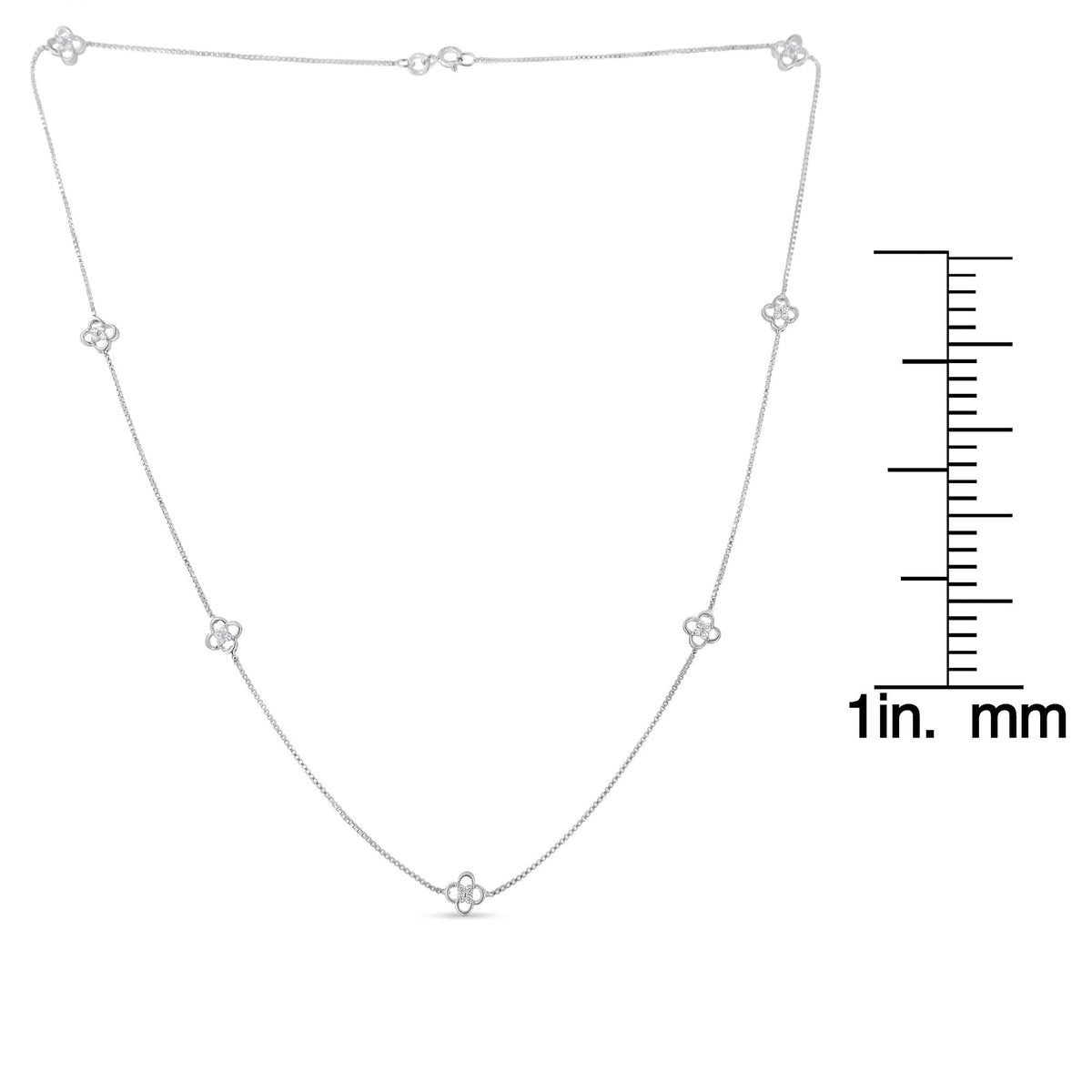 .925 Sterling Silver 1/4 Cttw Diamond Open Quatrefoil Flower Floating Station 18" Necklace (I-J Color, I1-I2 Clarity) - JackiEaslick