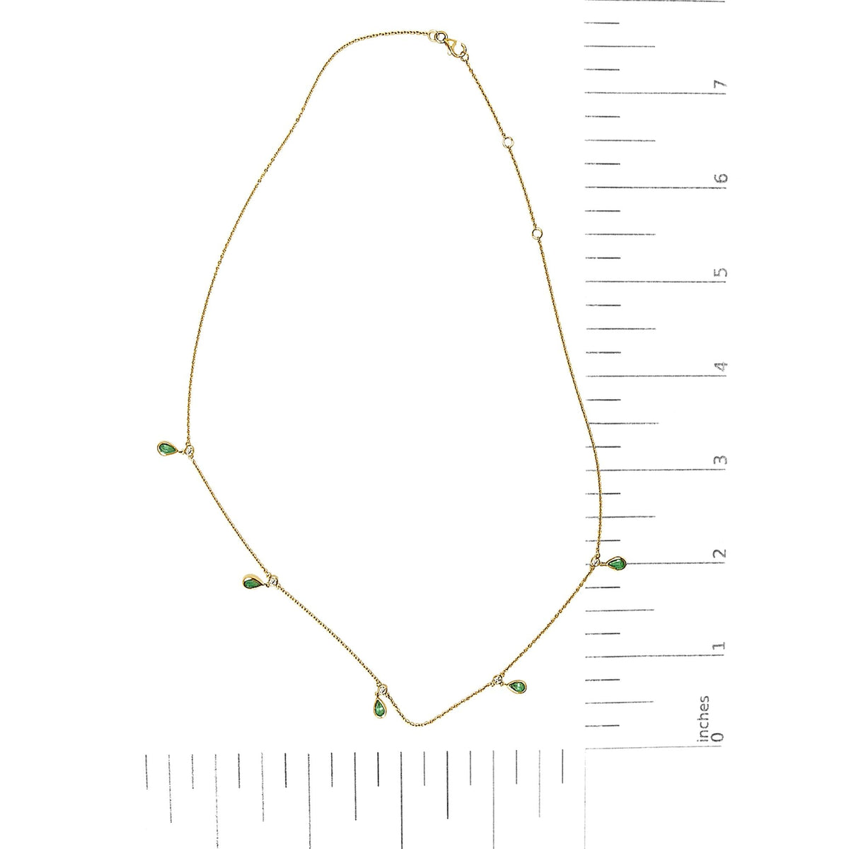 10K Yellow Gold Dangling 5x3 mm Green Emerald and Diamond Station Necklace - 18" Inches