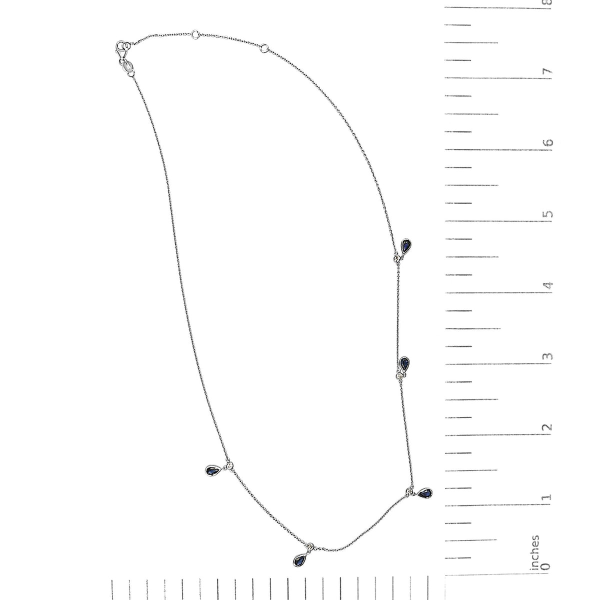 10K White Gold Dangling 5x3 mm Pear Blue Sapphire and Diamond Station Necklace - 18" Inches