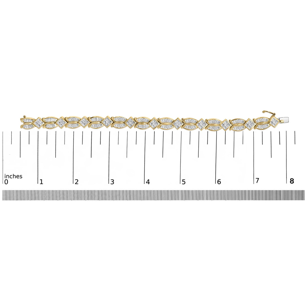 14K Yellow Gold 8 1/5 Cttw Baguette and Princess-Cut Diamond Geometric Twist Link Bracelet (G-H Color, VS1-VS2 Clarity) - Size 7"
