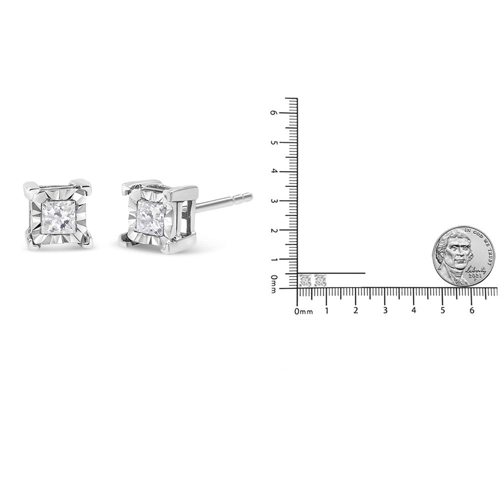 .925 Sterling Silver Miracle Set Princess-cut Diamond Solitaire Stud Earrings (H-I Color, SI2-I1 Clarity)