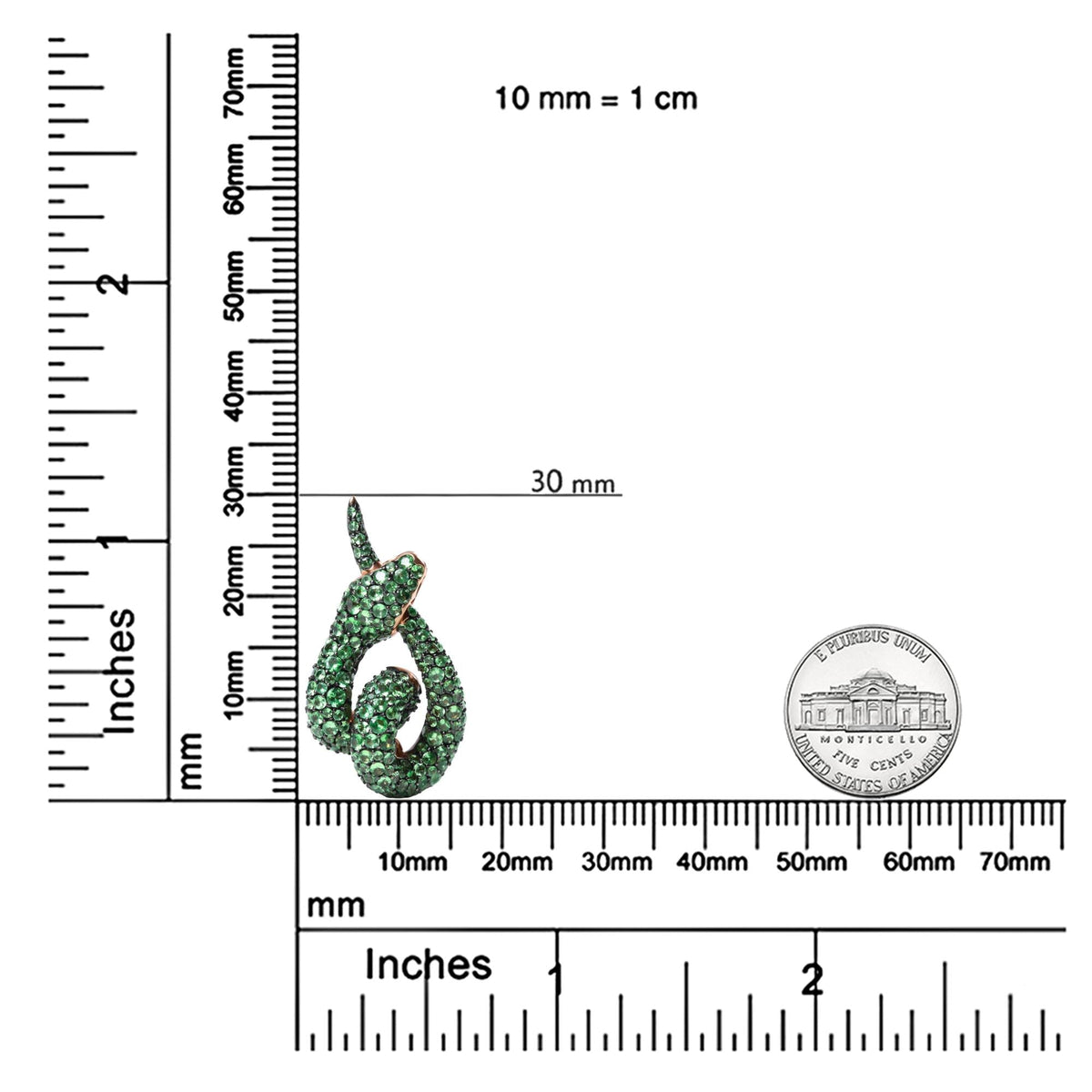 18K Rose Gold Round Green Tsavorite Gemstone Cluster Spiral Snake Design 18" Pendant Necklace (AAA+ Quality)